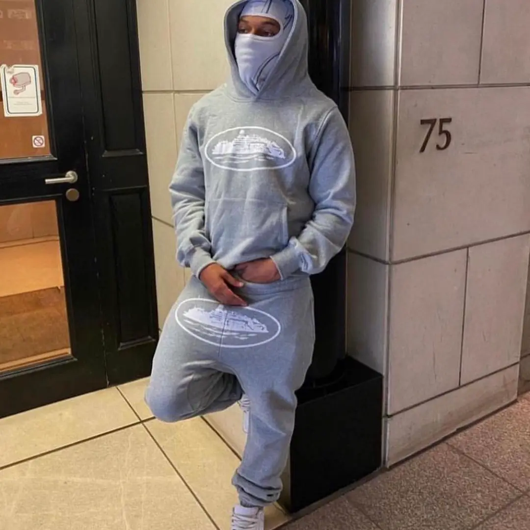 欧美跨境外贸恶魔监狱图案男女同款卫衣套装印花连帽衫两件套批发