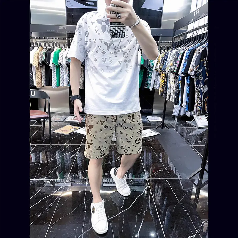 European Station Short Sleeves T-Shirt Men Casual shorts Suit 2025 Summer New arrival Fancy Matching Set of Men's Clothing