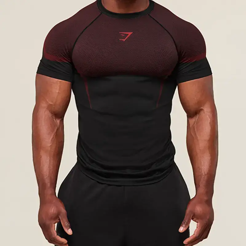 American Gymshark Shark Onyx5 Sports Fitness Top for Men, Quick-Drying, Breathable, Elastic Short-Sleeved T-Shirt That Shows Off Your Figure