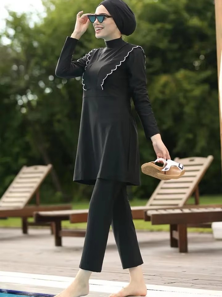 Cross-Border Hot-Selling Conservative Three-Piece Swimsuit for Women with Embroidered Edges and Slim Fit foto QC de 1688 en Qualit.ly