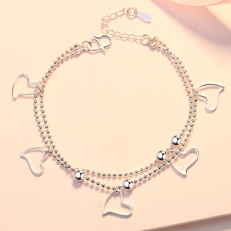 European and American fashion silver-plated bracelet fashion personality double-layer love anklet exotic wild sexy heart-shaped bracelet