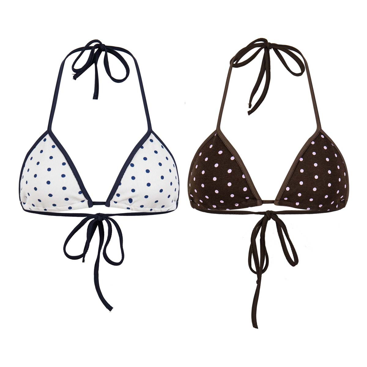 Unbdns European and American Sweet-Cool Hot Girl Vacation Style Beach Bikini with Contrasting Color Halter Straps and Sexy Polka Dot Bra for Women