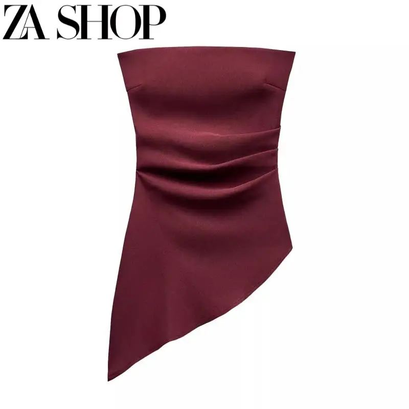 24 Autumn/Winter New Women's Clothing Pleated Decorative Waist-Slimming Strapless Comfortable Asymmetrical Top 5644996