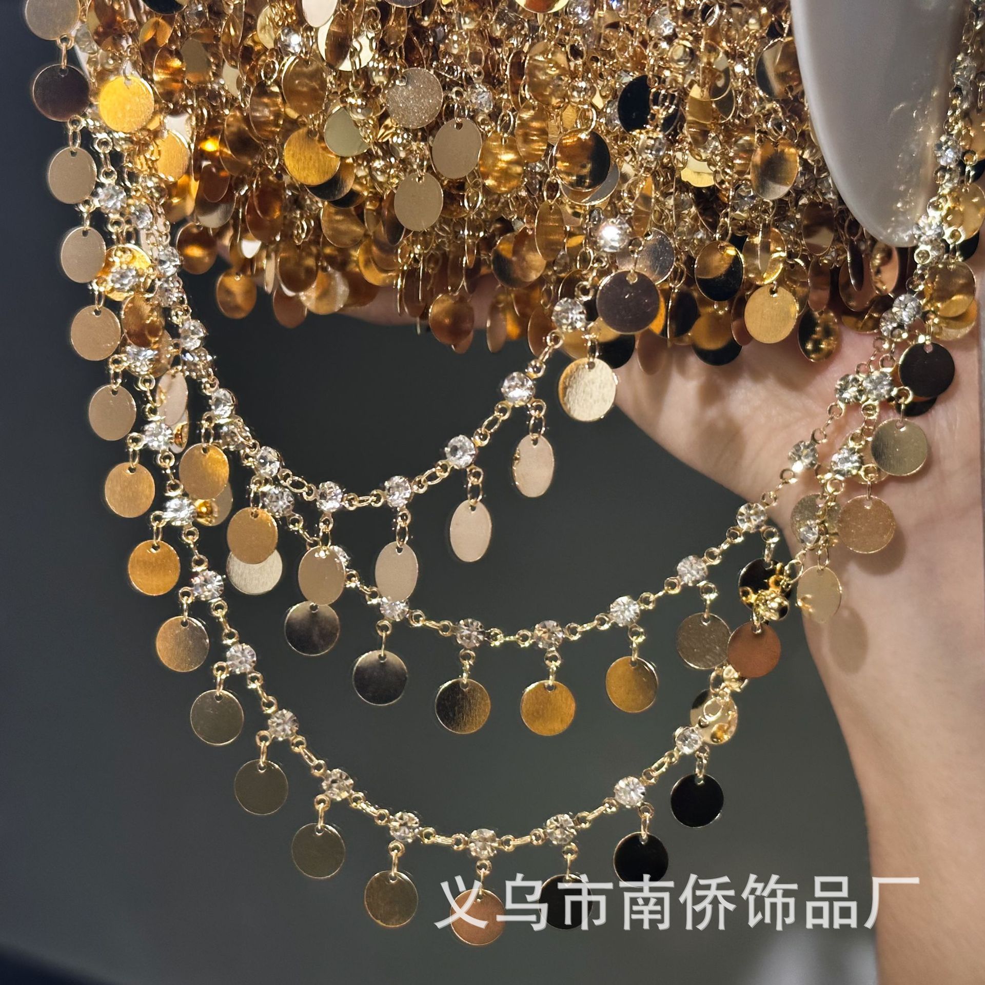 DIY Chain, Round Sequin Chain, Pure Copper Rhinestone Chain, Antique Style Headscarf Jewelry Materials, Performance Costume Accessories, Loose Chain