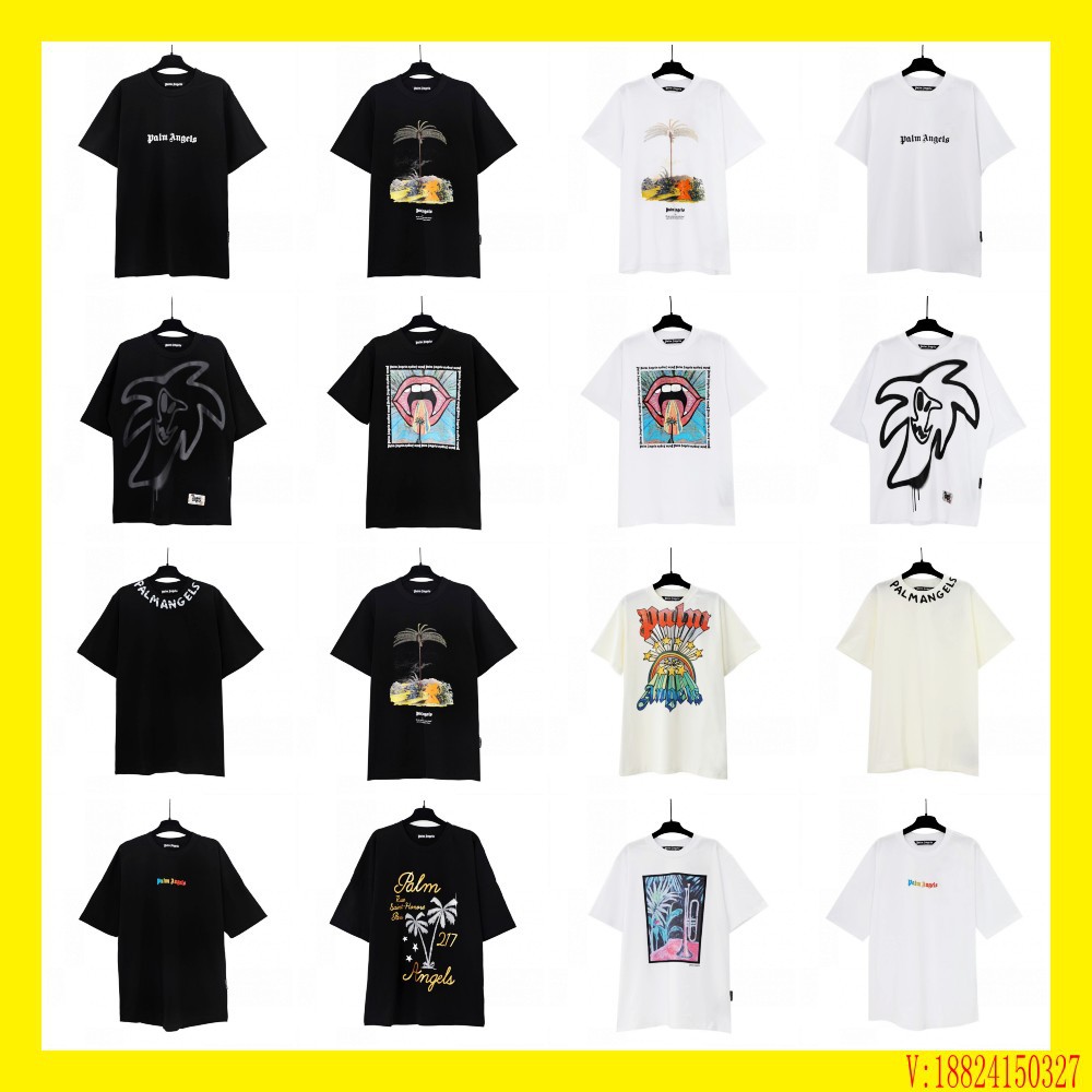 Correct Version of 24 Spring and Summer New Coconut Palm Tree Short-Sleeved Series Pa Trendy Brand Angel Print Couple Trendy T-Shirt