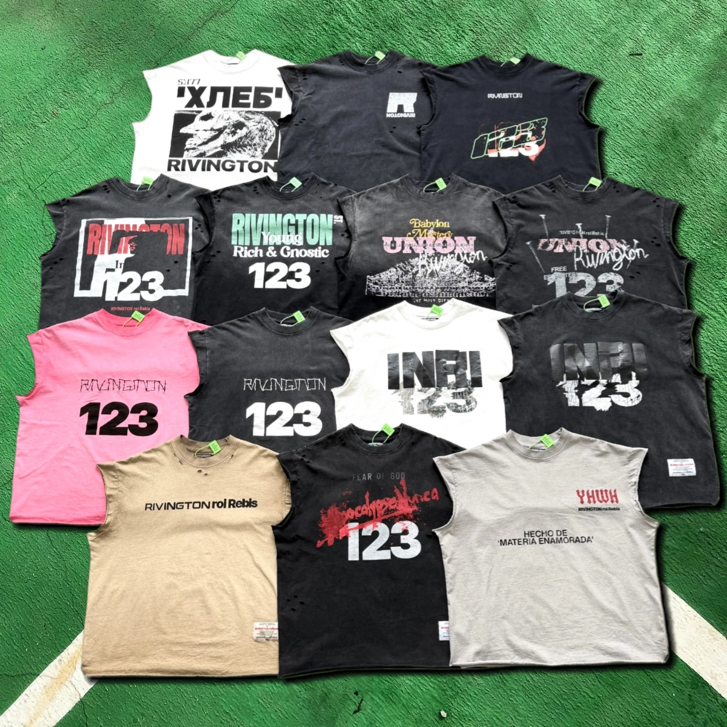 Self owned RRR123 joint style American street cut sleeve design T-shirt, washed and worn rock trend camisole