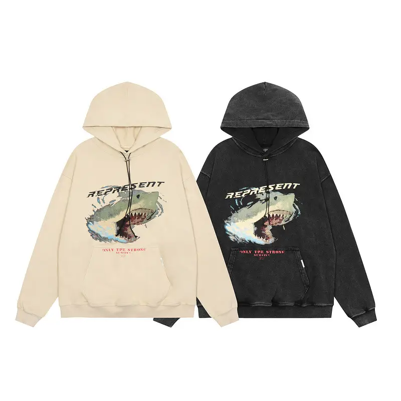 Cross-border American tide REPRESENT shark washed and old hooded sweatshirt men and women ins high street hoodie jacket