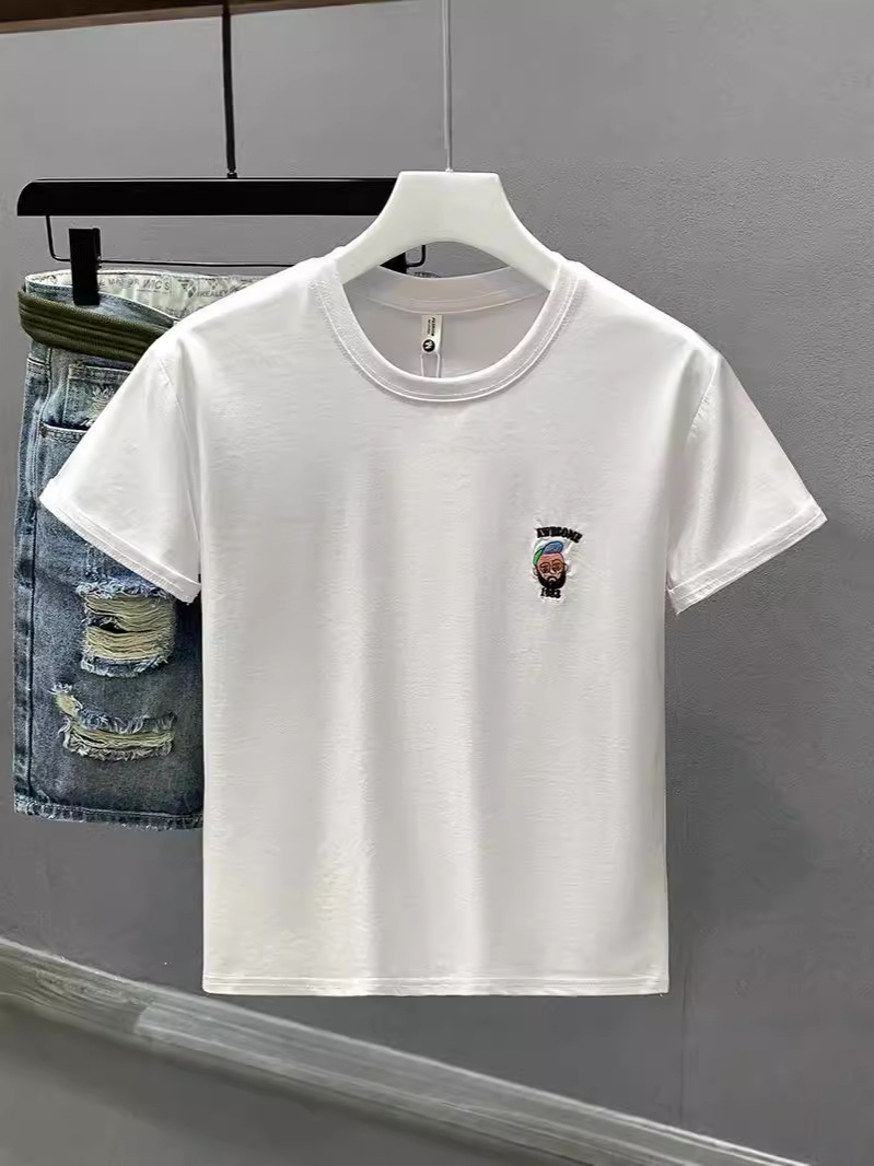 Summer New Short-sleeved T-shirt Men's Loose Half-sleeved Loose Half-sleeved Fashionable White Round Neck Embroidered Casual T-shirt