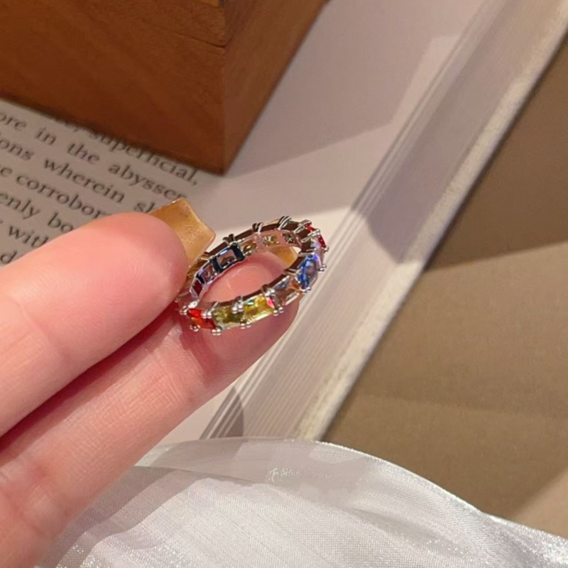 Colorful Crushed Ice Ring, Light Luxury and High-End Feel, Index Finger Ring, Fresh Dopamine Color Ring, Exquisite Hand Jewelry for Women