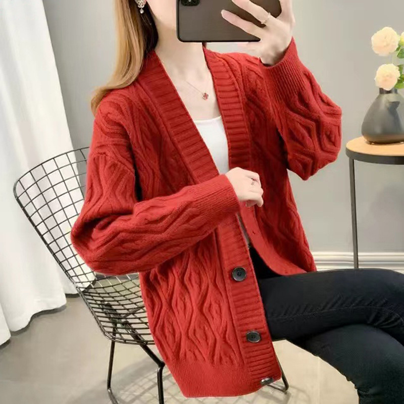 Women's Knitted Cardigan Loose Lazy Style Sweater Coat All-match Outerwear Long Sleeve 2023 New Twist Cardigan