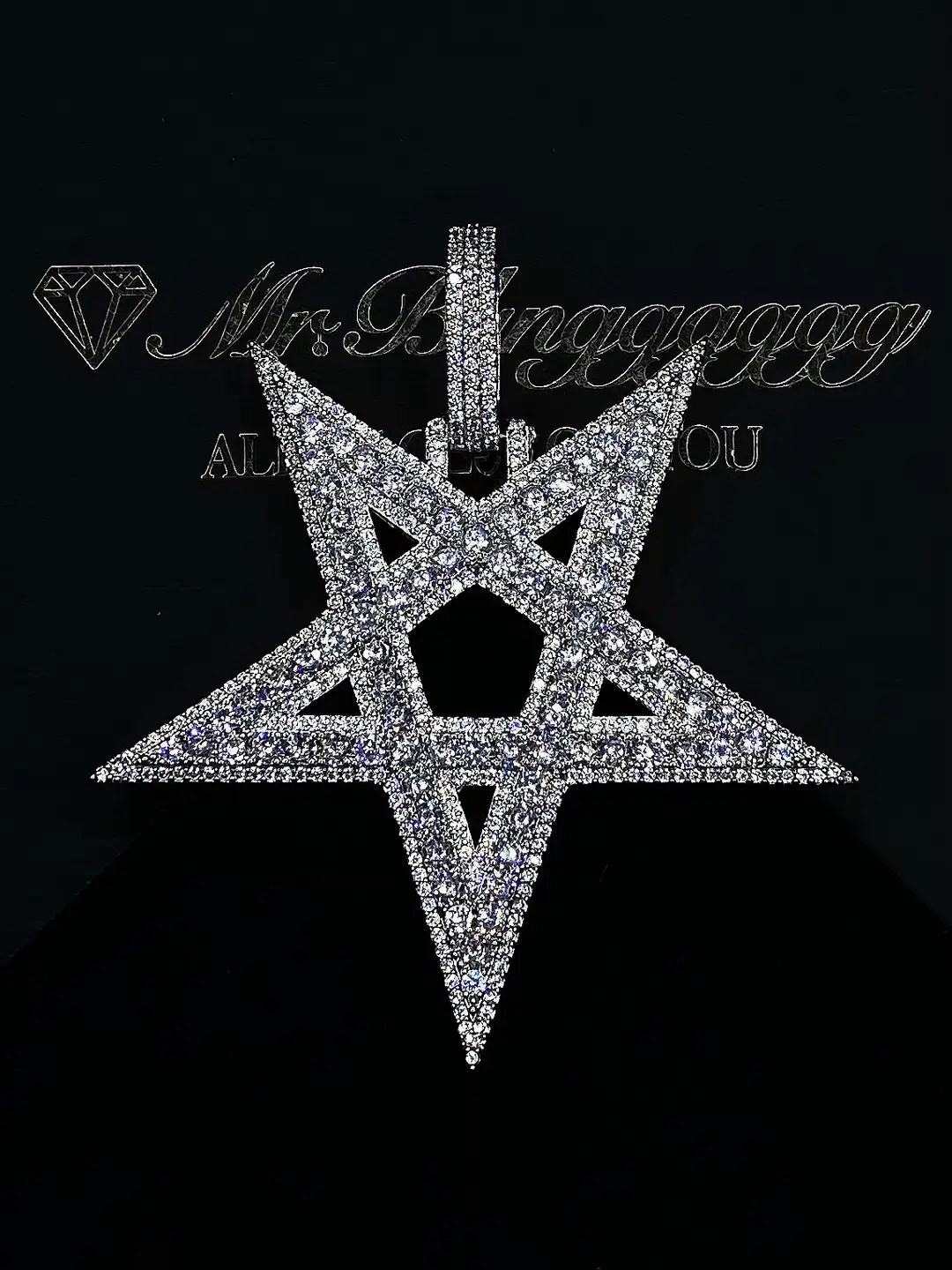 Mr.Blingggggg European and American Hip-Hop Jewelry Brand Carti Same Style Solid Full Diamond Inverted Five-Pointed Star Pendant