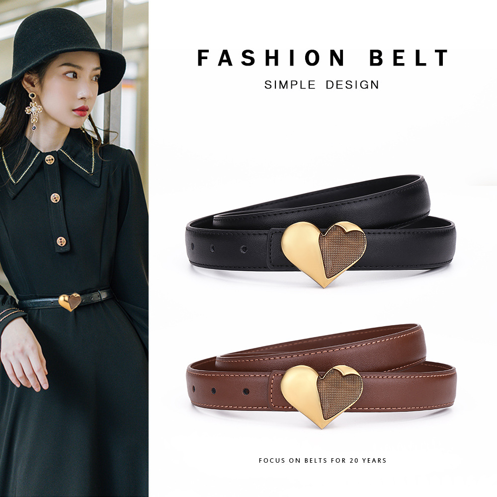 Women's Versatile Decorative Leather Belt for Jeans, Leather Belt Accessory for Women, High-End Vintage Heart Style Fashion