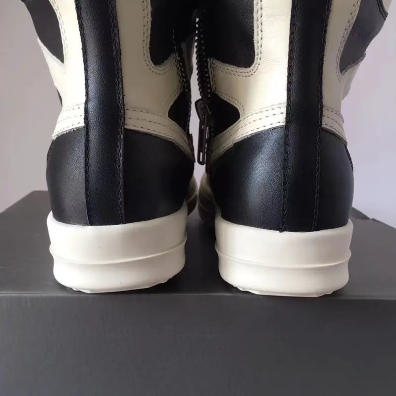 Fashion Ro Large Hook High-Top Men's Shoes Black and White Large Inverted Triangle Women's Thick-Soled Short Boots Genuine Leather Couple