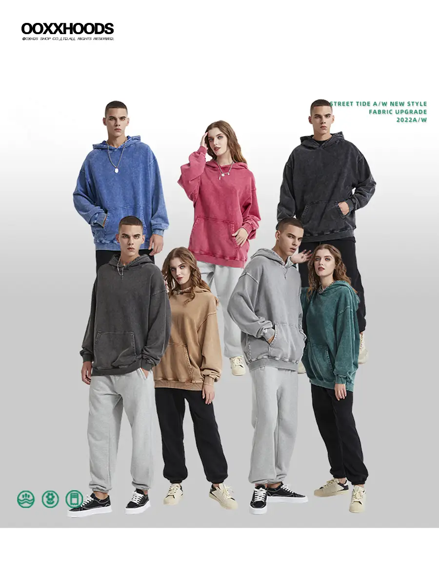 2023 Autumn/Winter Original Simple Heavy Terry 420g Washed Batik Distressed Hooded Sweatshirt Couple Hoodie