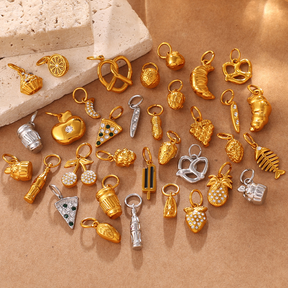 European and American Cross-Border Hot-Selling Cute Food Element Pendants with Micro-Inlaid Diamonds, Lemon Pizza-Shaped DIY Jewelry Accessories