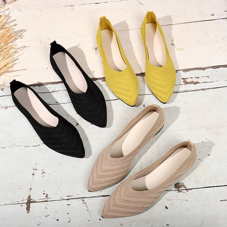 Breathable Knitted Large Size Women's Shoes Black and Yellow Casual Fashion Slip-On Loafers Women's Summer Shoes