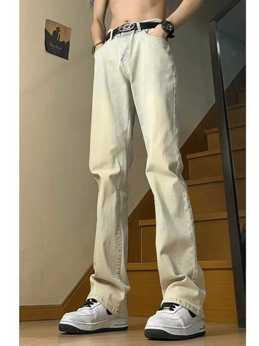 Cleanfit Yellow Mud-Colored Men's Jeans Summer Thin High-Waisted Slim Pants American Vibe Curved Knife Bootcut Pants
