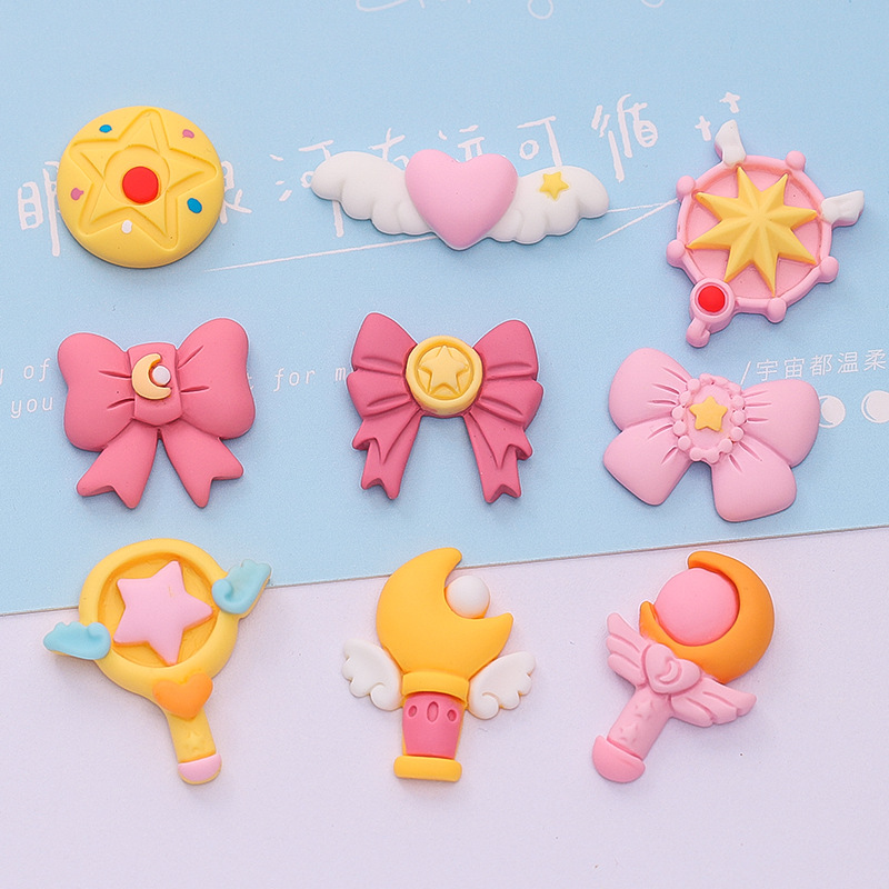 Cartoon Beautiful Girl Bow Magic Wand Resin Jewelry Accessories Hair Accessories Mobile Phone Case Cream Glue DIY Accessories