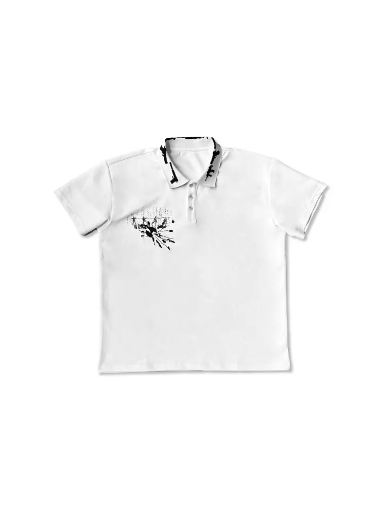 Roman Kaiser 24Ss Gun Collar Sun-Dried Vintage Polo Shirt Navy Blue White Lapel T-Shirt Short Sleeve