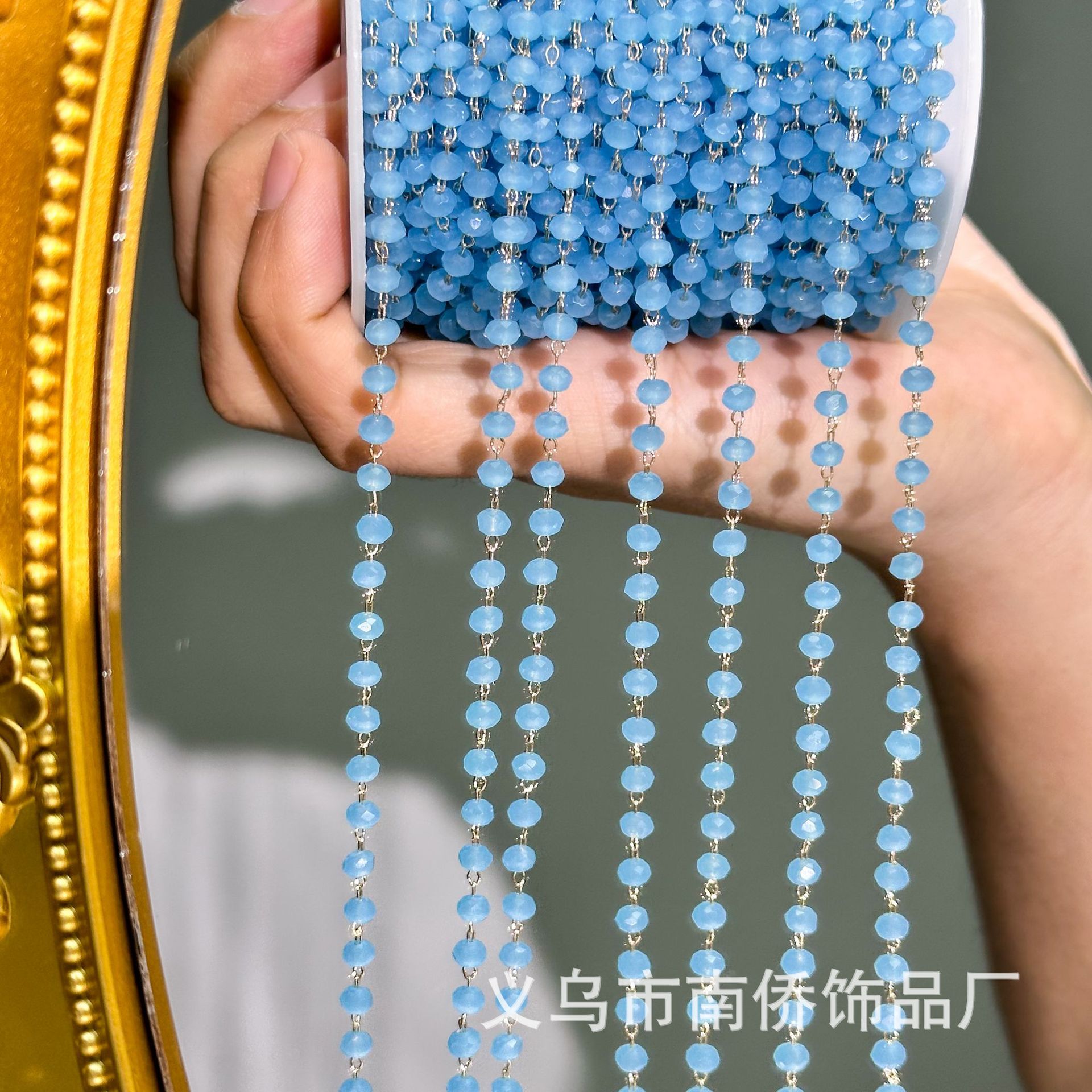 Diy Chain Blue Jade 4mm Crystal Chain Antique Hair Ornaments Tassel Chain Dunhuang Crystal Surface Curtain Jewelry Material