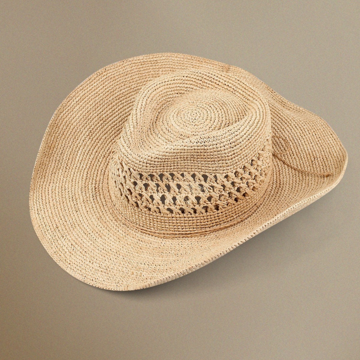 French Elegant 100% Raffia Western Cowboy Hat for Men and Women, European and American Style Summer Vacation Sun Protection Hat, Straw Hat