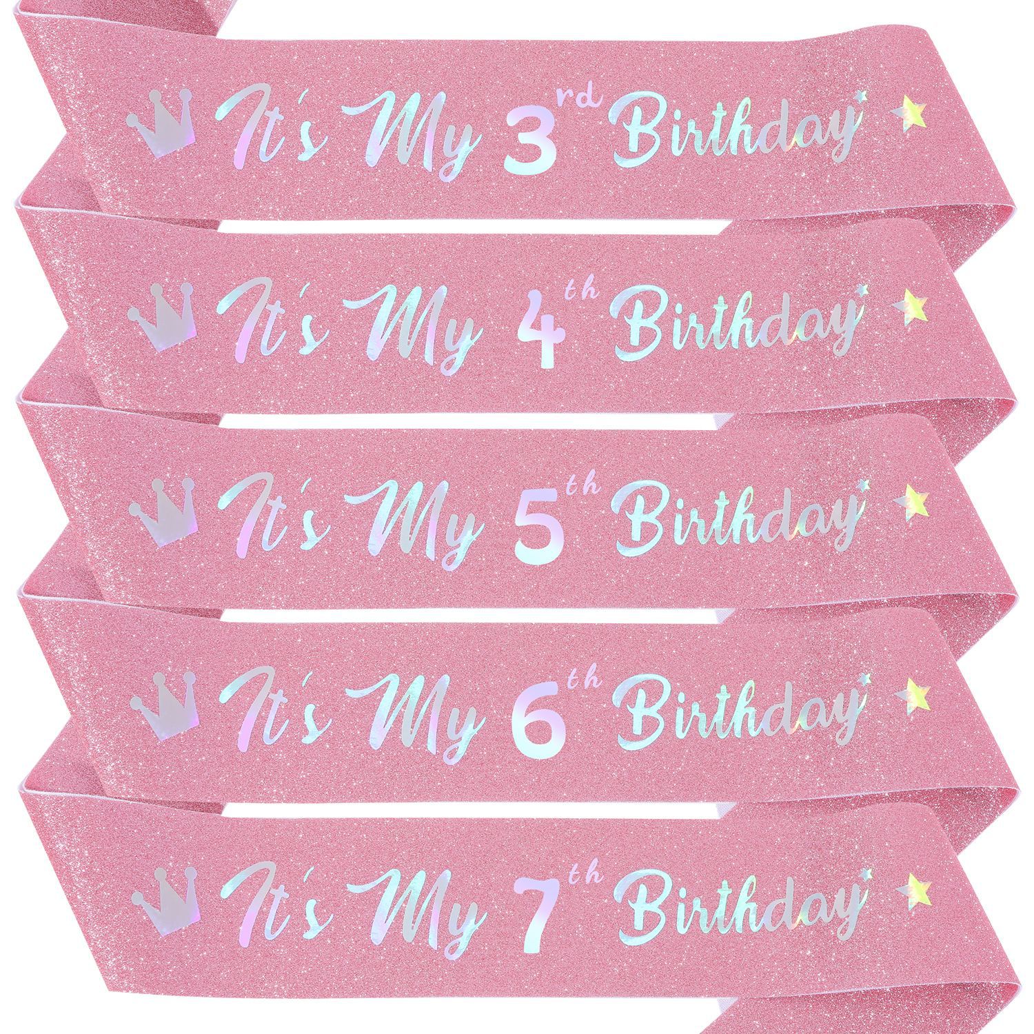 Girl's Pink Digital Etiquette Strap It's My Birthday Princess Birthday Glitter Fabric Hot Colorful Lettering Shoulder Strap