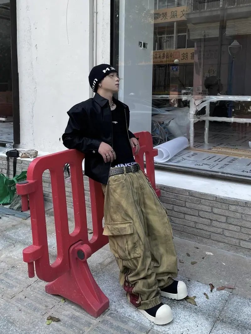 DARKFOG waste soil wind old dirty dye loose straight jeans men and women minority casual American-DARK FOG-XW