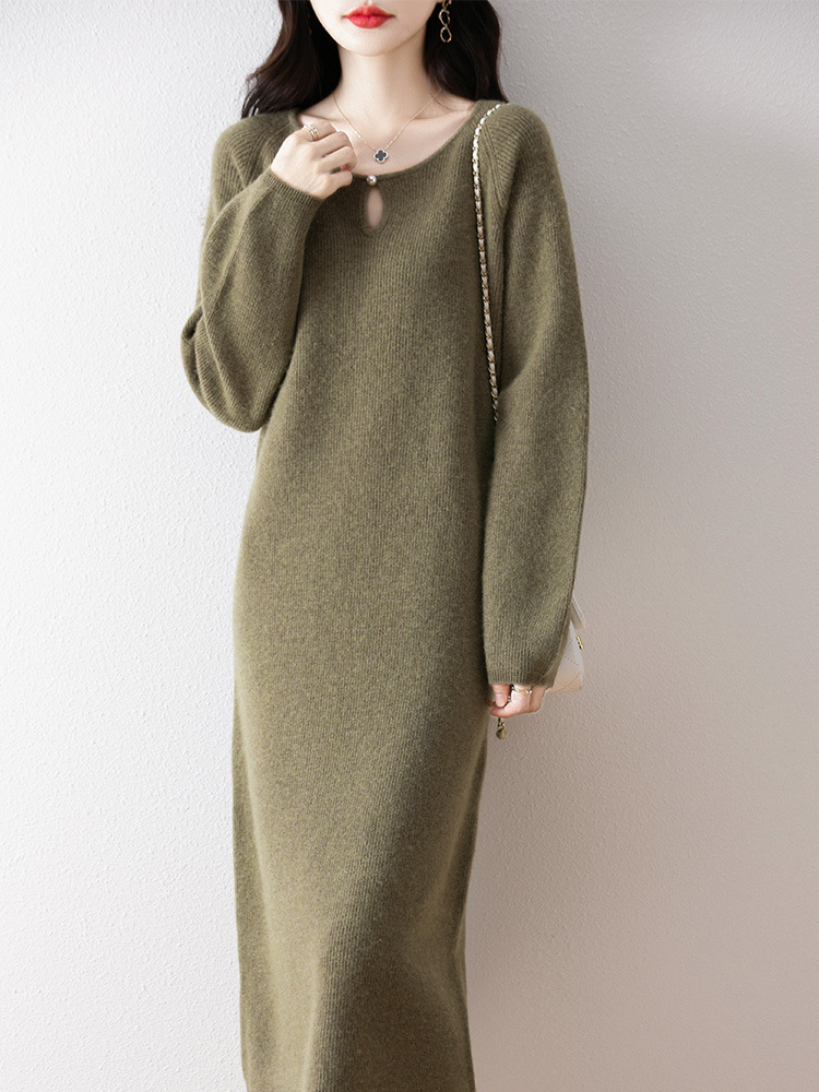 Pure Wool dress Women's Loose Lazy Fashion Over-the-Knee Dress 24 Autumn and Winter New Design Sense Knitted Sweater Dress