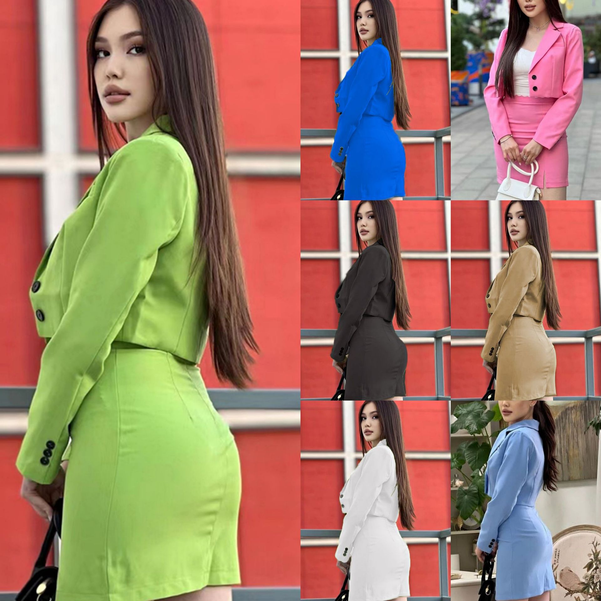 2026 Autumn/Winter New Cross-Border European and American Fashion Commuting Long-Sleeved Suit Dress Set Women's Solid Color Suit Two-Piece Set Women