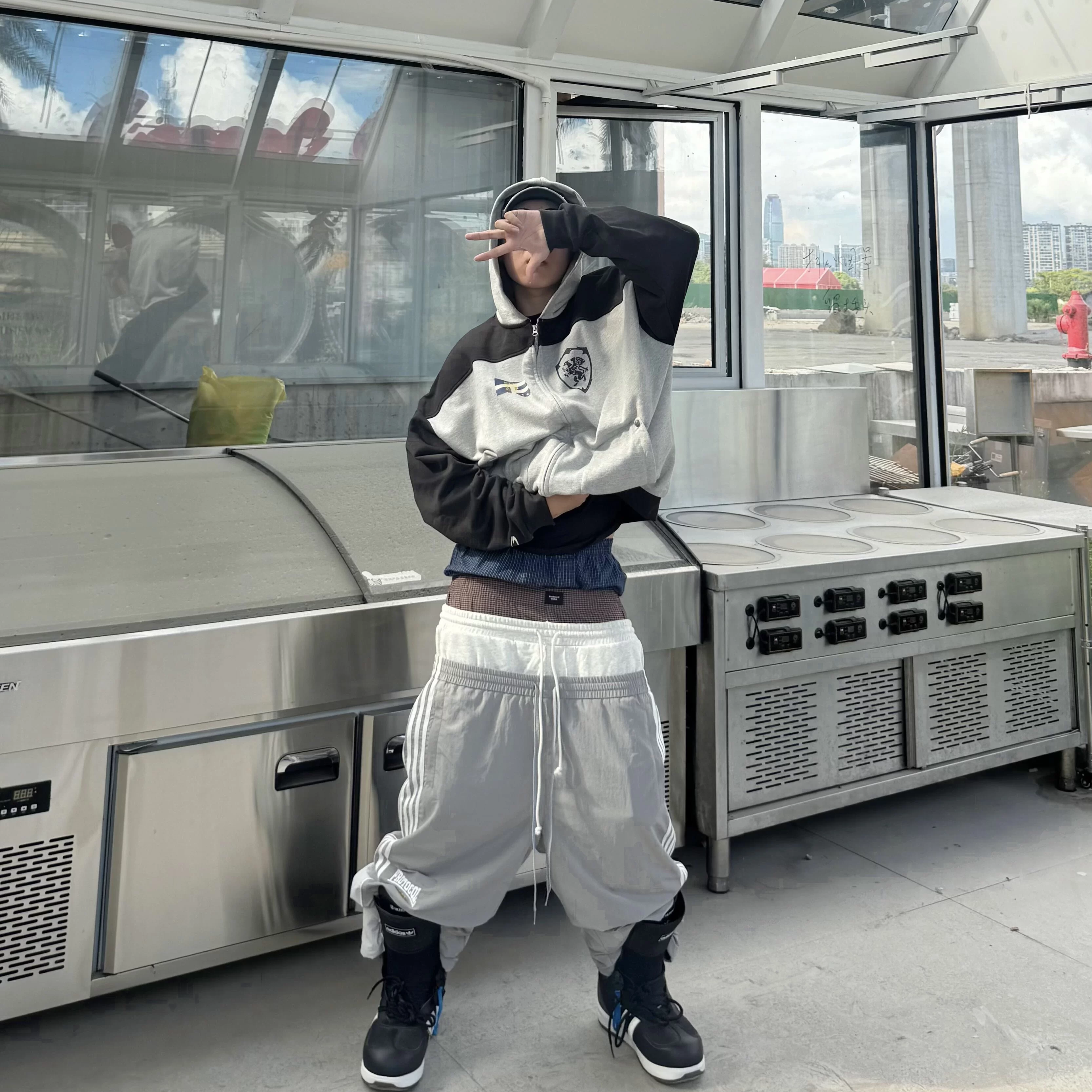 GRAILZ PROJECT Nylon Stripe Contrast Splicing Three Waist Pants Casual Straight Leg Sports Pants Wang Hedi Same Style