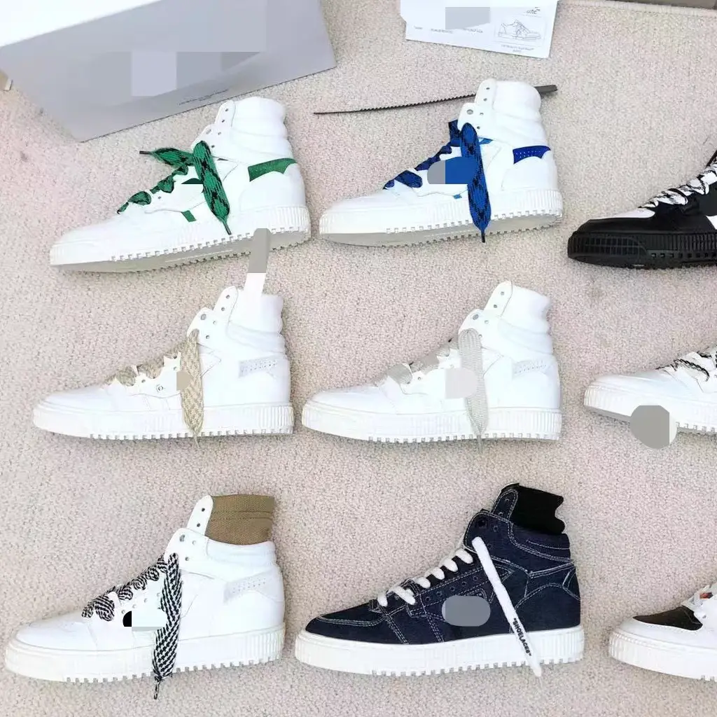 Ins Fashion Trendy Arrow Off Men's Shoes Genuine Leather Color Matching High Top Casual Couple Small White Sneakers Ow Knight Boots