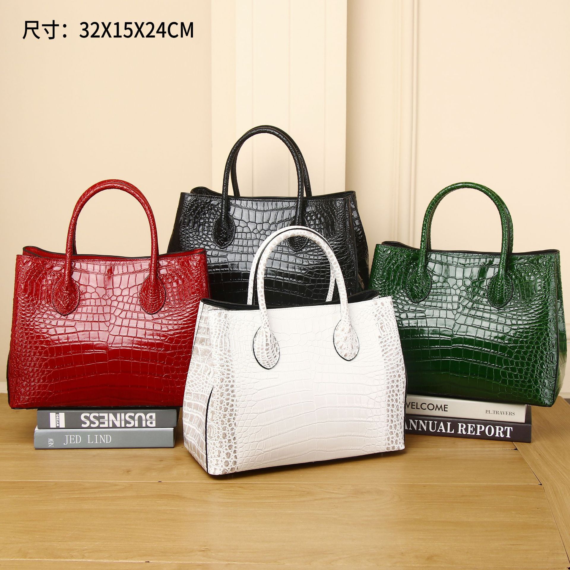 Factory-Made Crocodile Belly Pattern Women's Bag, Large Capacity, First Layer Cowhide Handbag, Single Shoulder, Crossbody, Women's Storage Crossbody Bag