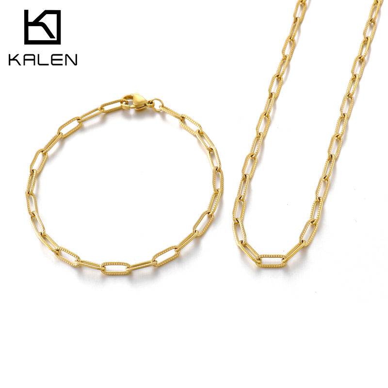 European and American new fashion simple thick chain necklace cold wind paper clip chain bracelet set jewelry wholesale