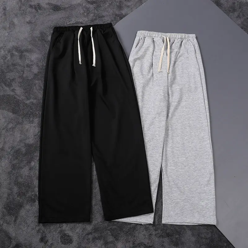 Retro minimalist solid color sweatpants for men, spring American fashion brand, trendy loose and casual high street straight leg wide leg sports pants