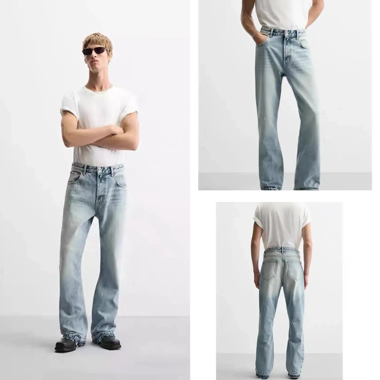 Cabinet 429! New Men's American Washed Cotton Plaid Casual Flared Jeans 0840333