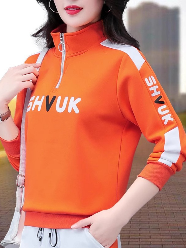 Pure Cotton Sweatshirt for Women, Half-Zip, Spring and Autumn Style, 2025 New Fashion, Age-Reducing Autumn Wear, Stand Collar Women's Sports Top