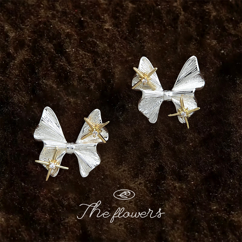Star Series~Dual Color Electroplated Color-Retaining Original S Silver-Plated Butterfly Earrings Personalized New Style Ins Earrings for Women