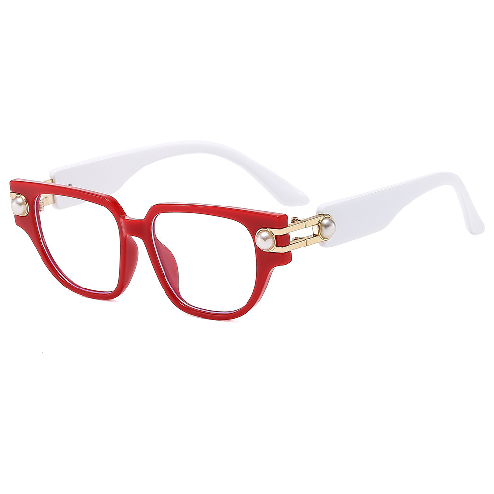 New European and American Modern Retro Pearl Flat Mirror Ins Fashion Wear Outdoor Street Photoshoot Anti-Blue Light Frame Glasses