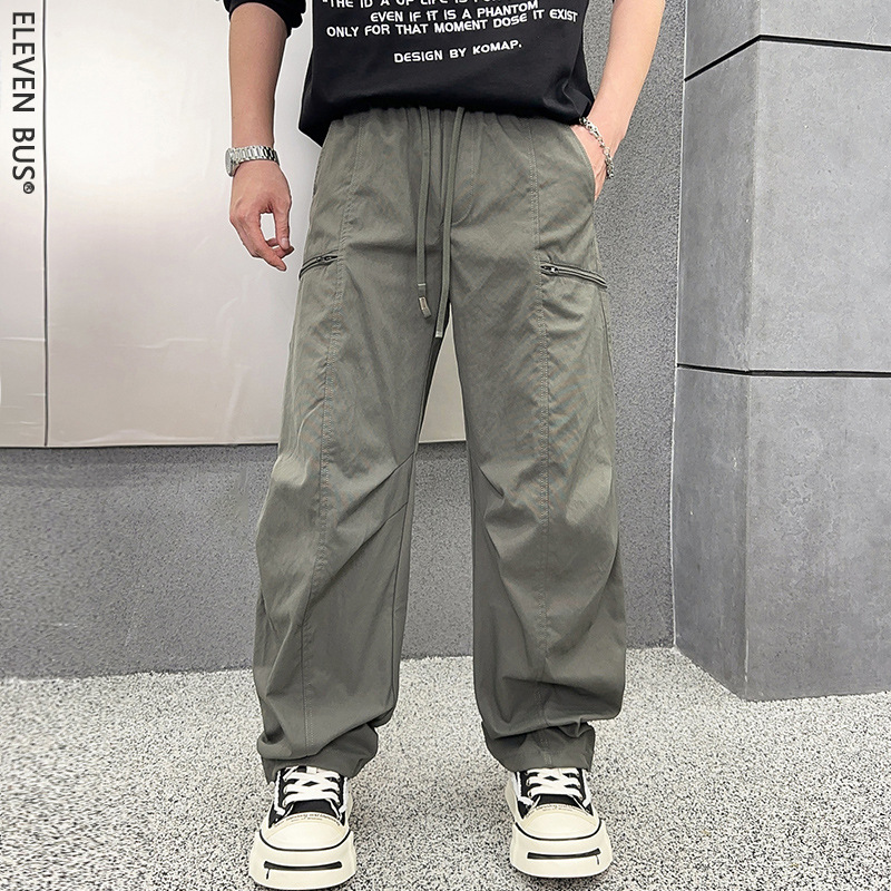 2026 New American High Street Style Loose Men's Drawstring Straight Casual Pants Trendy Versatile Wide-Leg Cargo Pants for Men
