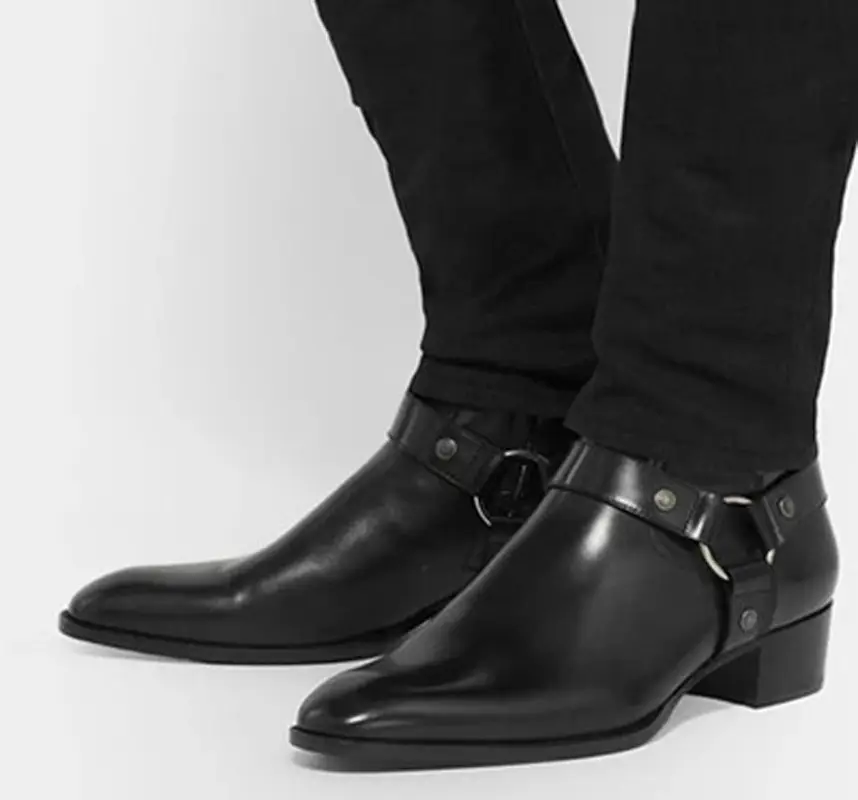 Poison smugglers autumn and winter, European and American triangle buckle Chelsea boots, men's genuine leather, refined strips, Martin leather boots