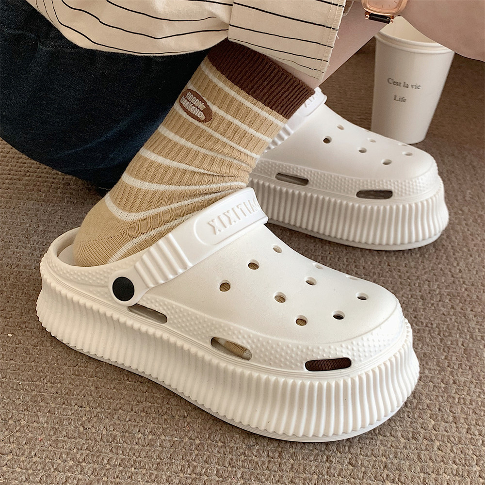 Korean Style Creative Fairy Style Elevated Soft Thick Bottom Toe Cave Shoes Women's Summer Outer Wear Shoes Sandals and Slippers