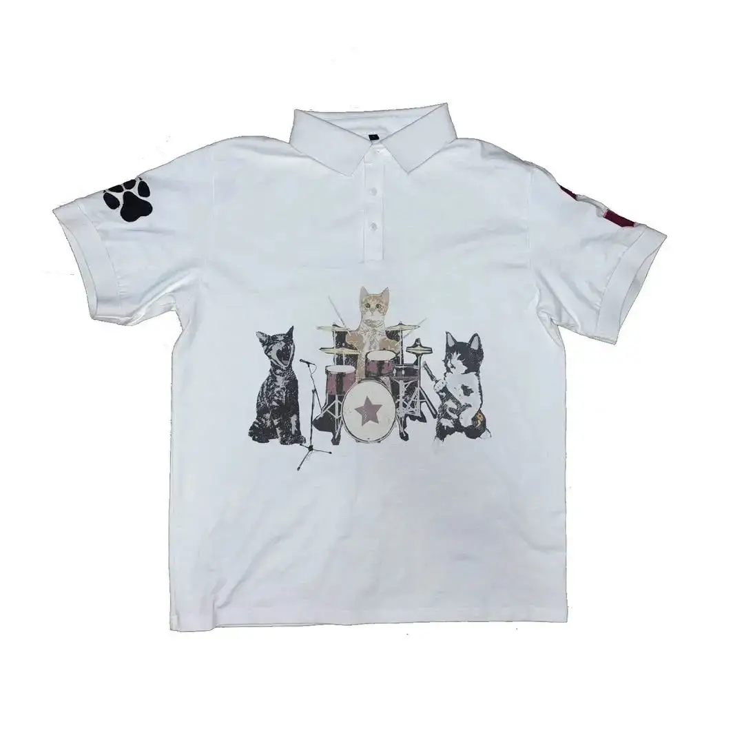 Y2K Short-sleeved Polo T-shirt Printed Pattern Top Dark Gothic vintage Summer Street Wear Top