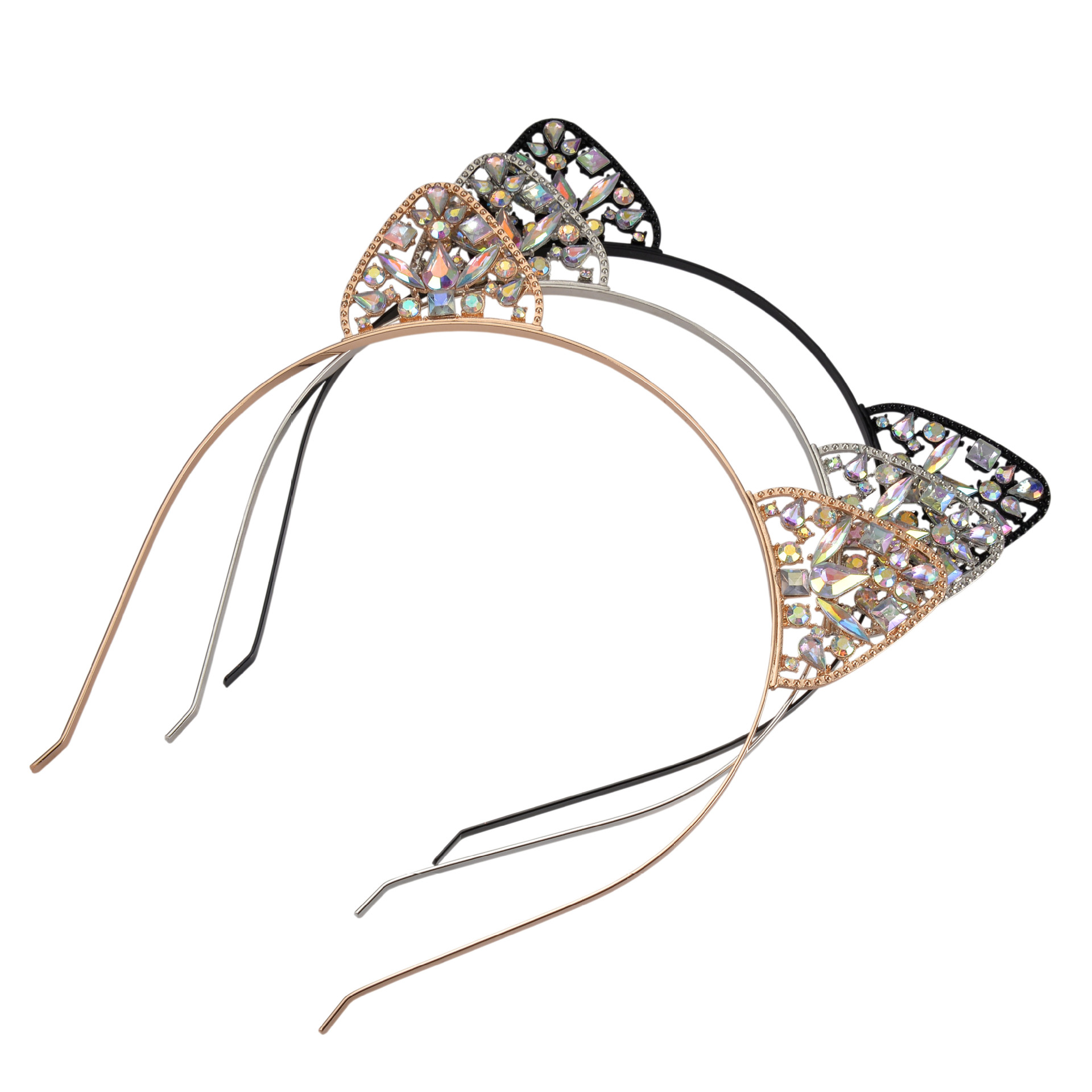 Kishitong Cross-Border European and American Crystal Cat Ears Headband Hair Accessories Alloy Dot Diamond Cute Personalized Headband Headdress Gift