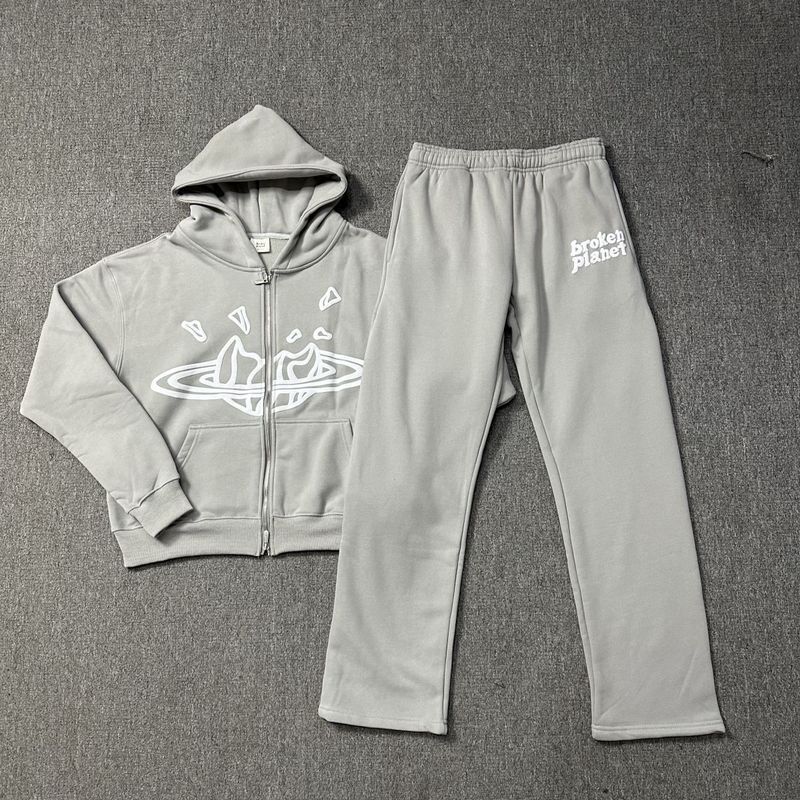 Broken Planet Bp Space Gray Printed Hoodie Set American Style Trendy Brand Zipper Jacket