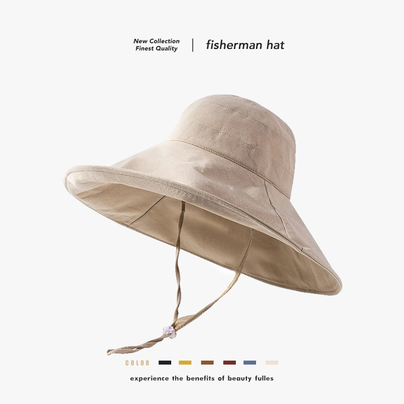 Spring and Summer Large Brim Fisherman Hat Women's Beach Sun Hat Women's Anti-Uv Sun Hat Outdoor Sun Protection Hat
