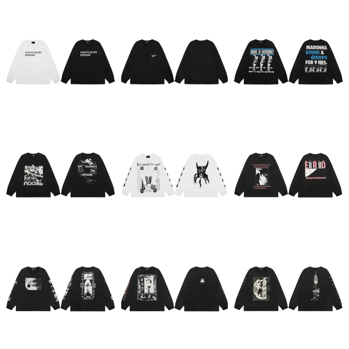 High-Quality Erd Melancholic Rich Second-Generation Retro Distressed Letter Portrait Print Outline Short Version Long-Sleeved T-Shirt Trendy