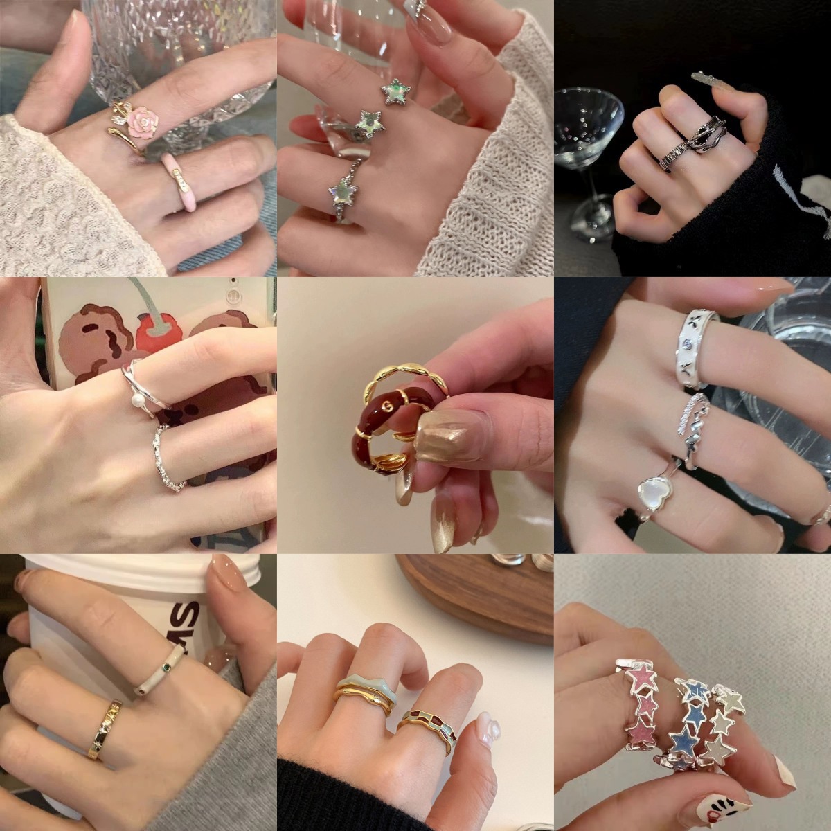 New Colorful Zircon Flower Ring Wholesale Ins Simple Versatile Niche Design High-End Open Ring for Women