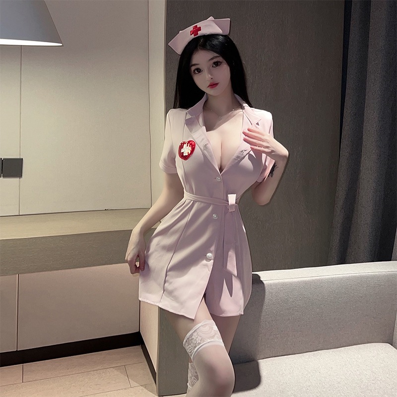 End of the Season Sexy Nurse Outfit Sexy Lingerie Deep V Temptation Hot Cosplay Bed Uniform Set