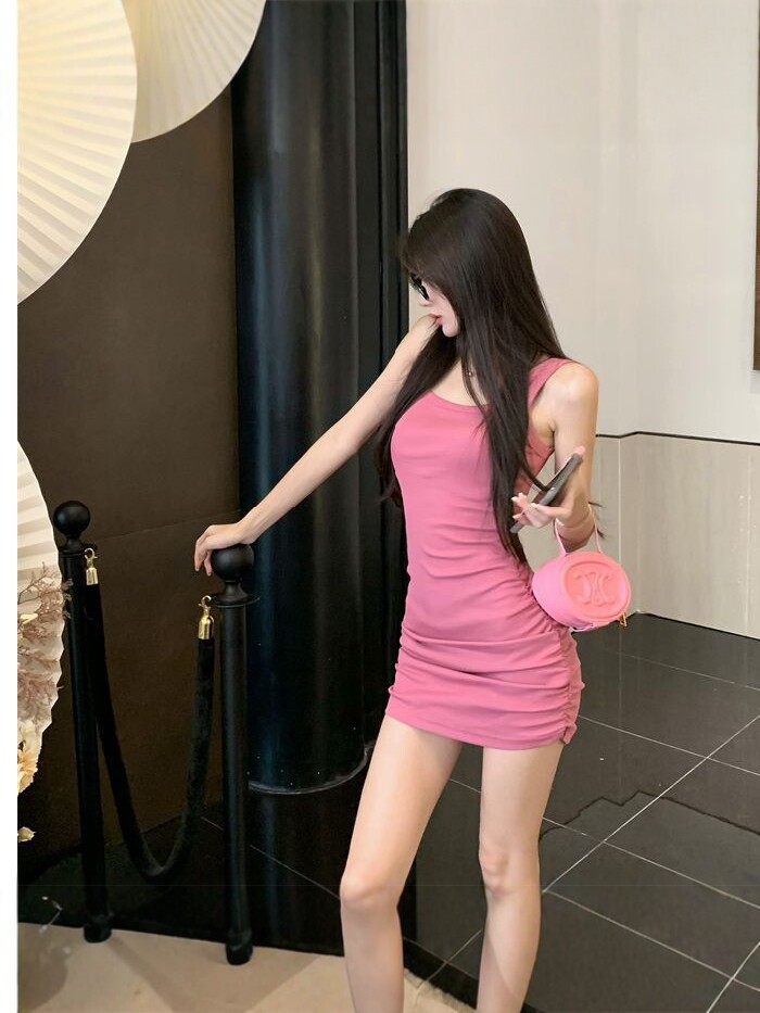 Knitted Camisole Dress for Women, Summer Spicy Style, Square Neck Short Dress, Pure Desire Slim Fit, Waist-Cinching, Sexy Bodycon Dress