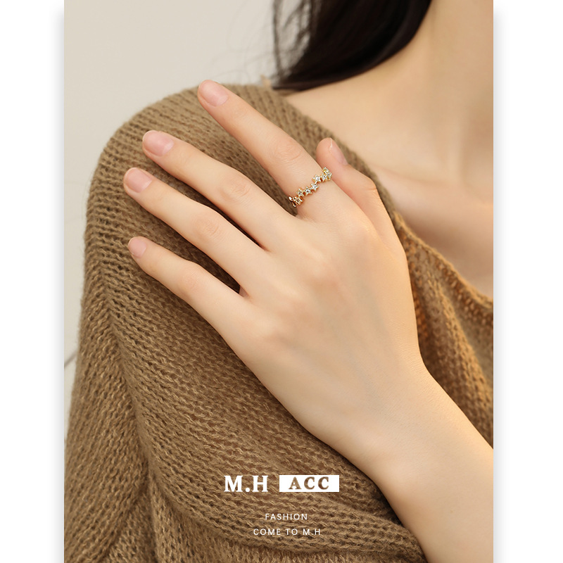 Starry Zircon Ring Women's Niche High-end Light Luxury Open Ring Niche Fashion Commuter Food Finger Ring Wholesale